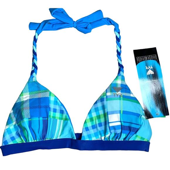 TYR CATALINA Reversible Halter Bra w/Pads Bikini Swim Top Sz Medium Blue - $48 - Picture 1 of 6